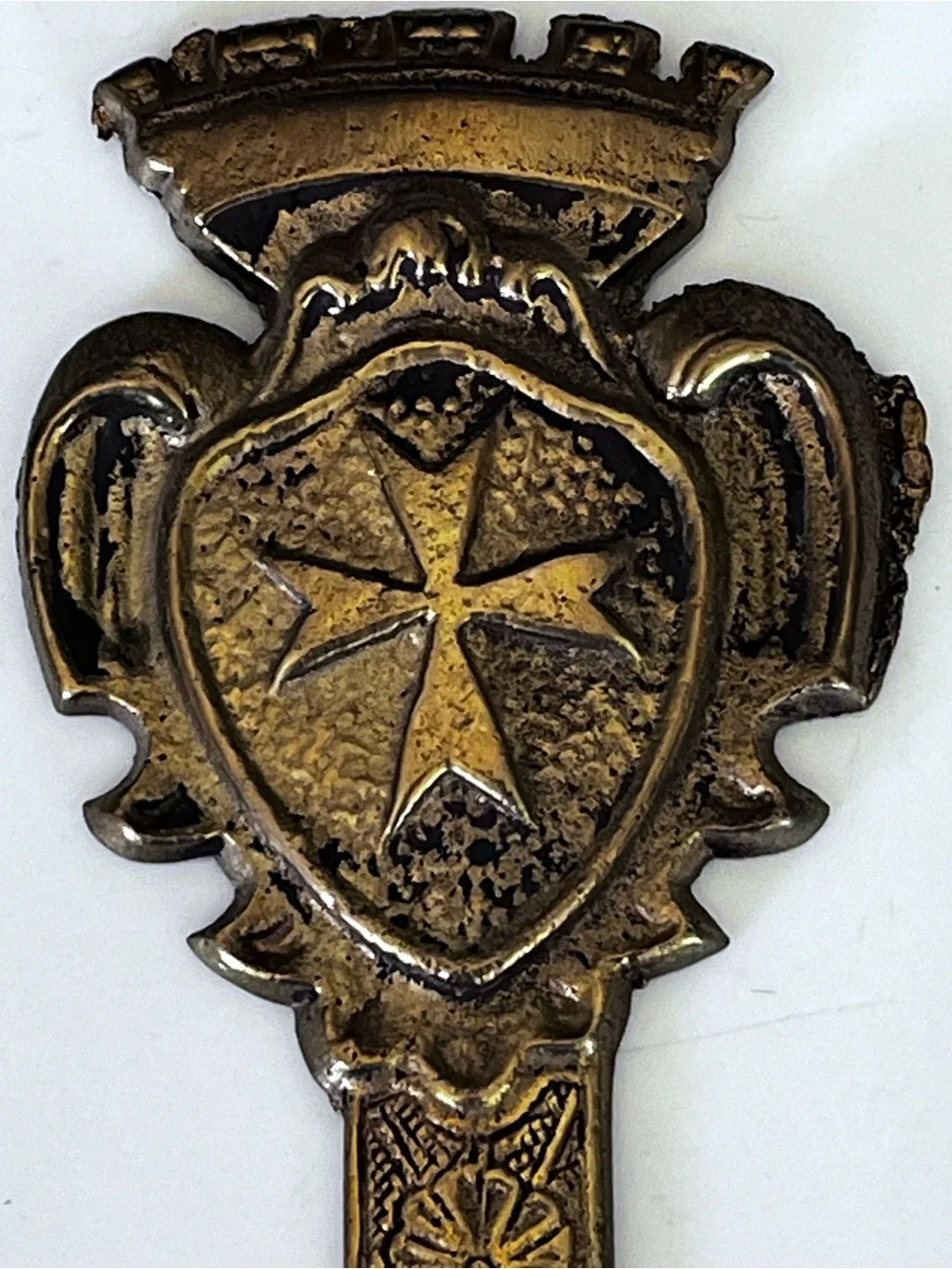 Vintage Brass Letter Opener Floral with Cross Design